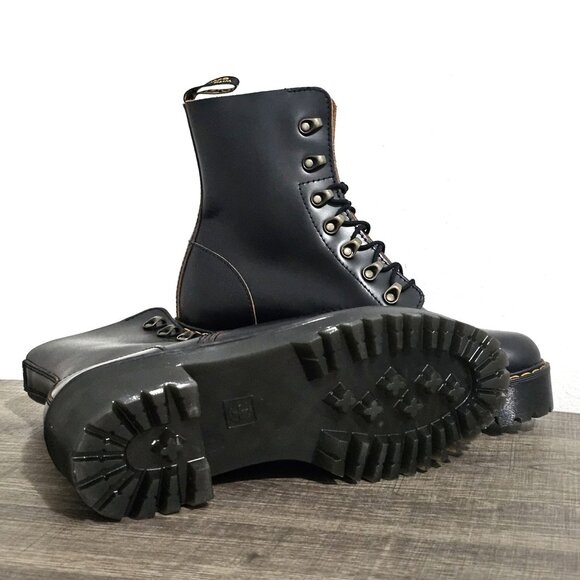 NWOB Dr. Martens Women's Black Leather Leona Vintage Smooth Combat Boot  Size 10 - Picture 7 of 7